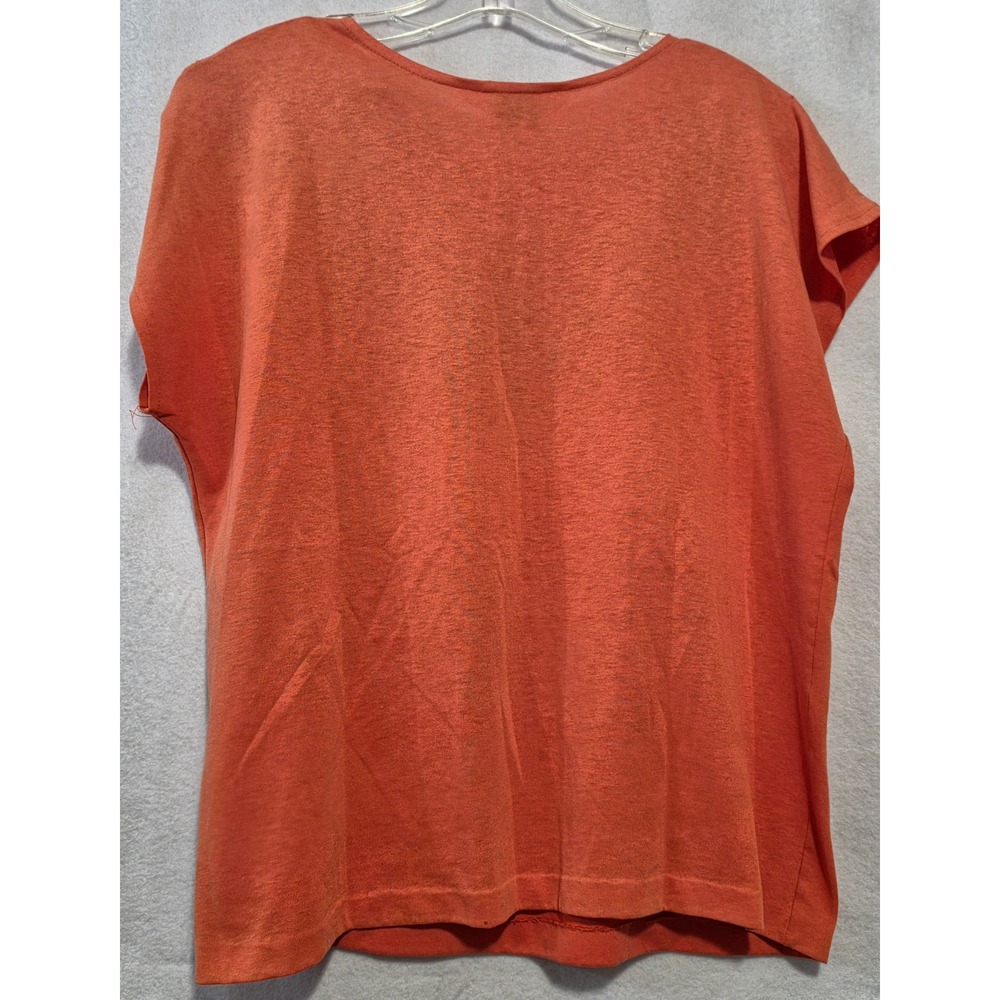Vintage Blair Coral Orange Southwestern Beaded Fringe T-Shirt Top Women's Boho L - Picture 3 of 5